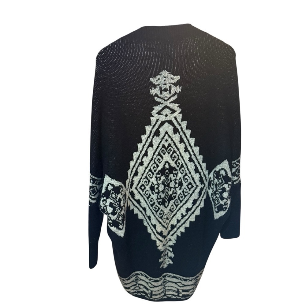Black & Cream Boho Western Chic Statement Knit Wrap Vertigo Small Med Oversized